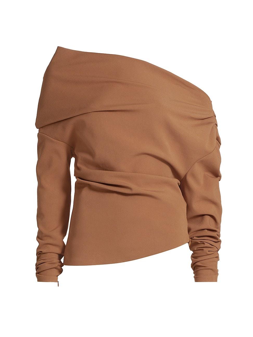 Womens Off-The-Shouder Asymmetric Long-Sleeve Top Product Image