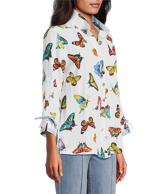 John Mark Butterfly Print Wire Collar 3/4 Sleeve Button Front Tunic Product Image