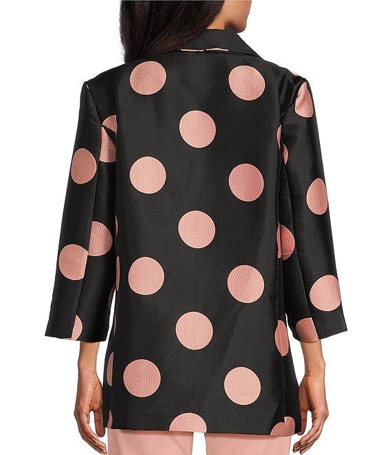Multiples Jacquard Dot Print Notch Lapel Collar 3/4 Sleeve Pocketed Fitted Jacket Product Image