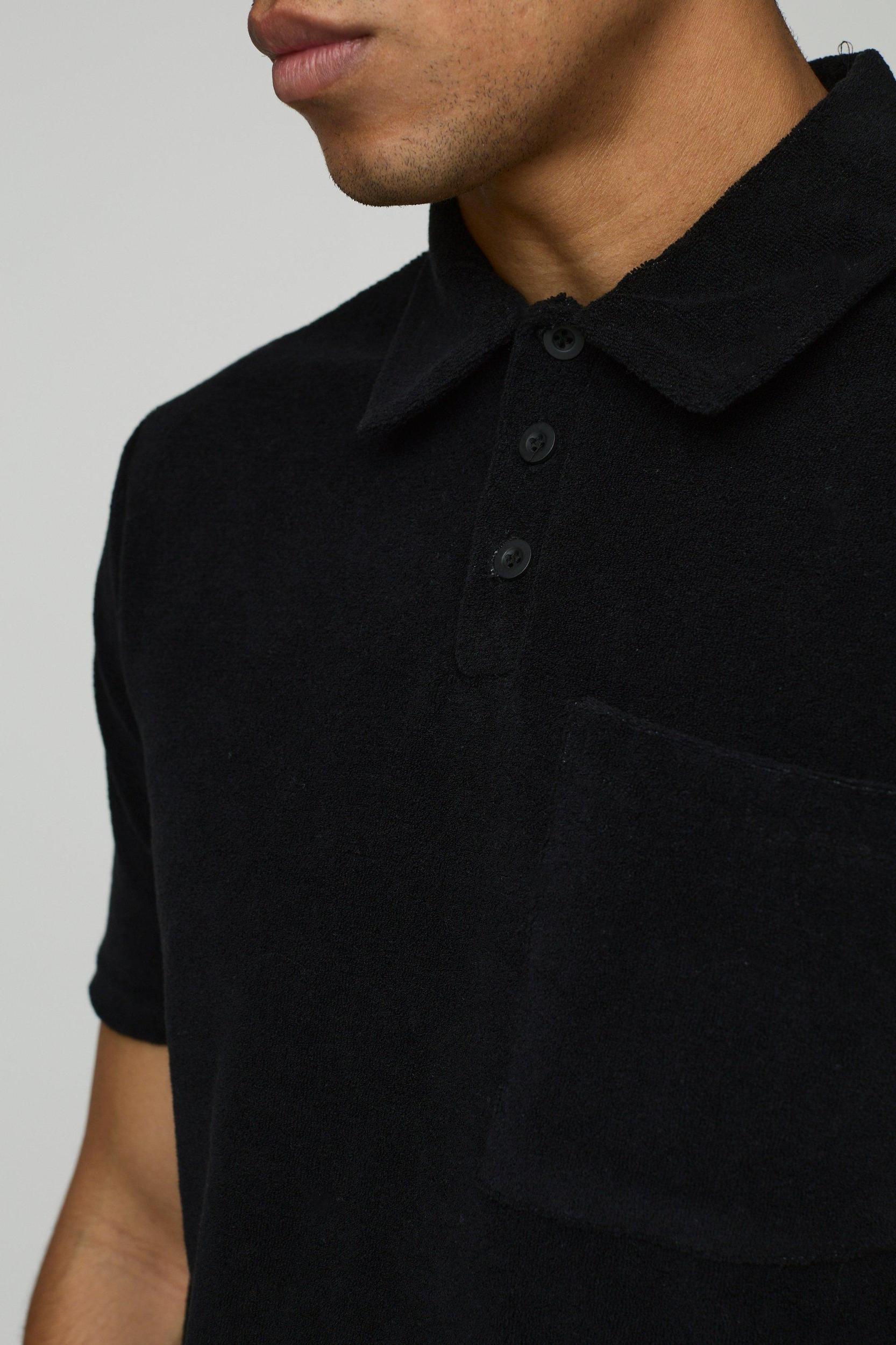 Slim Fit Towelling Faux Layer Hem Polo | boohooMAN USA Product Image