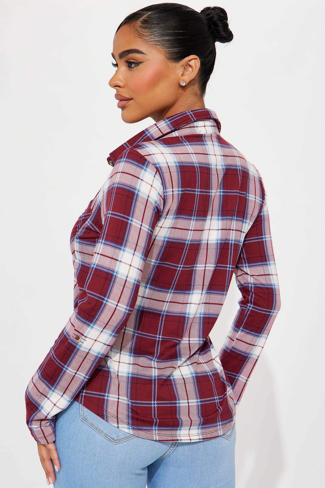 Journee Plaid Shirt - Burgundy/combo Product Image
