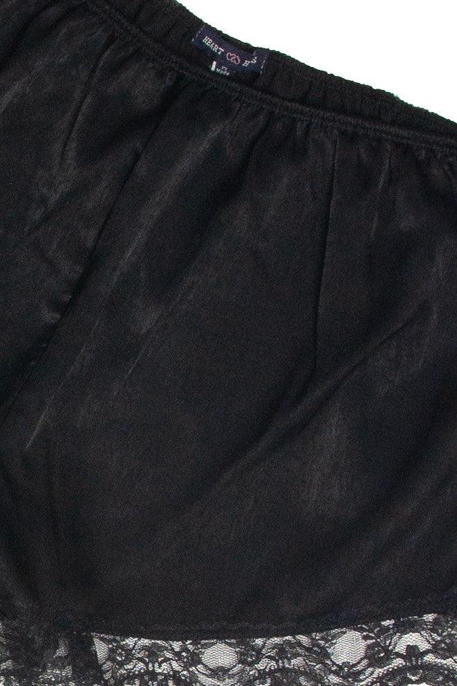 Lace Hem Satin Shorts (Black) Product Image