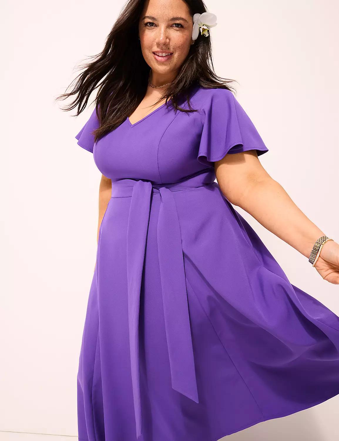 Lena V-Neck Level-Hem Midi Dress Product Image