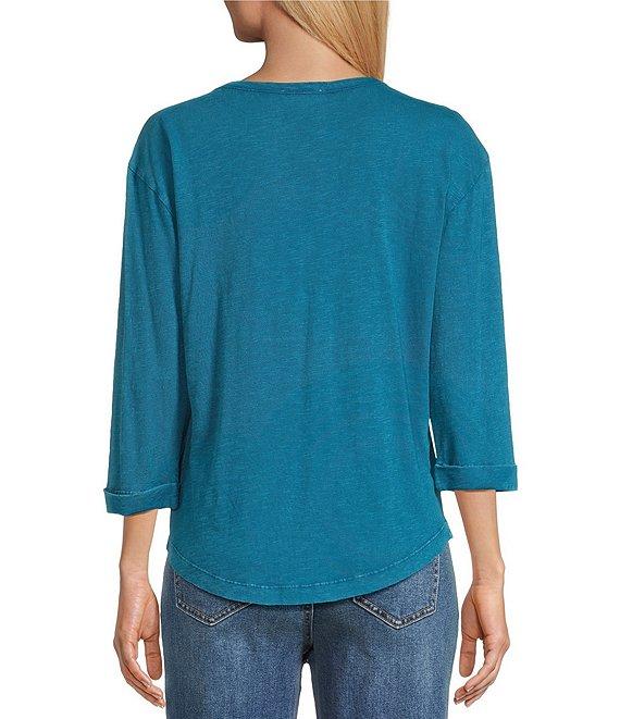 Westbound Knit 3/4 Sleeve Solid Henley Neck Top Product Image