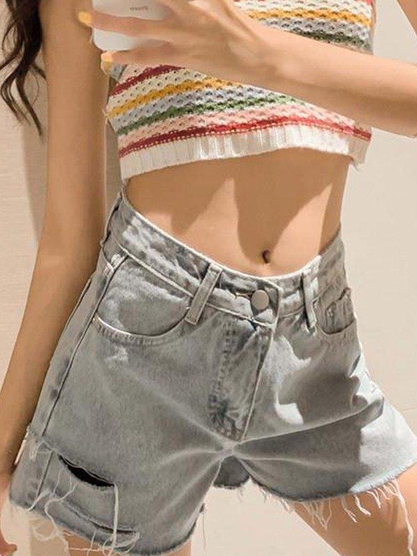 Back Painted Distressed Denim Shorts Product Image