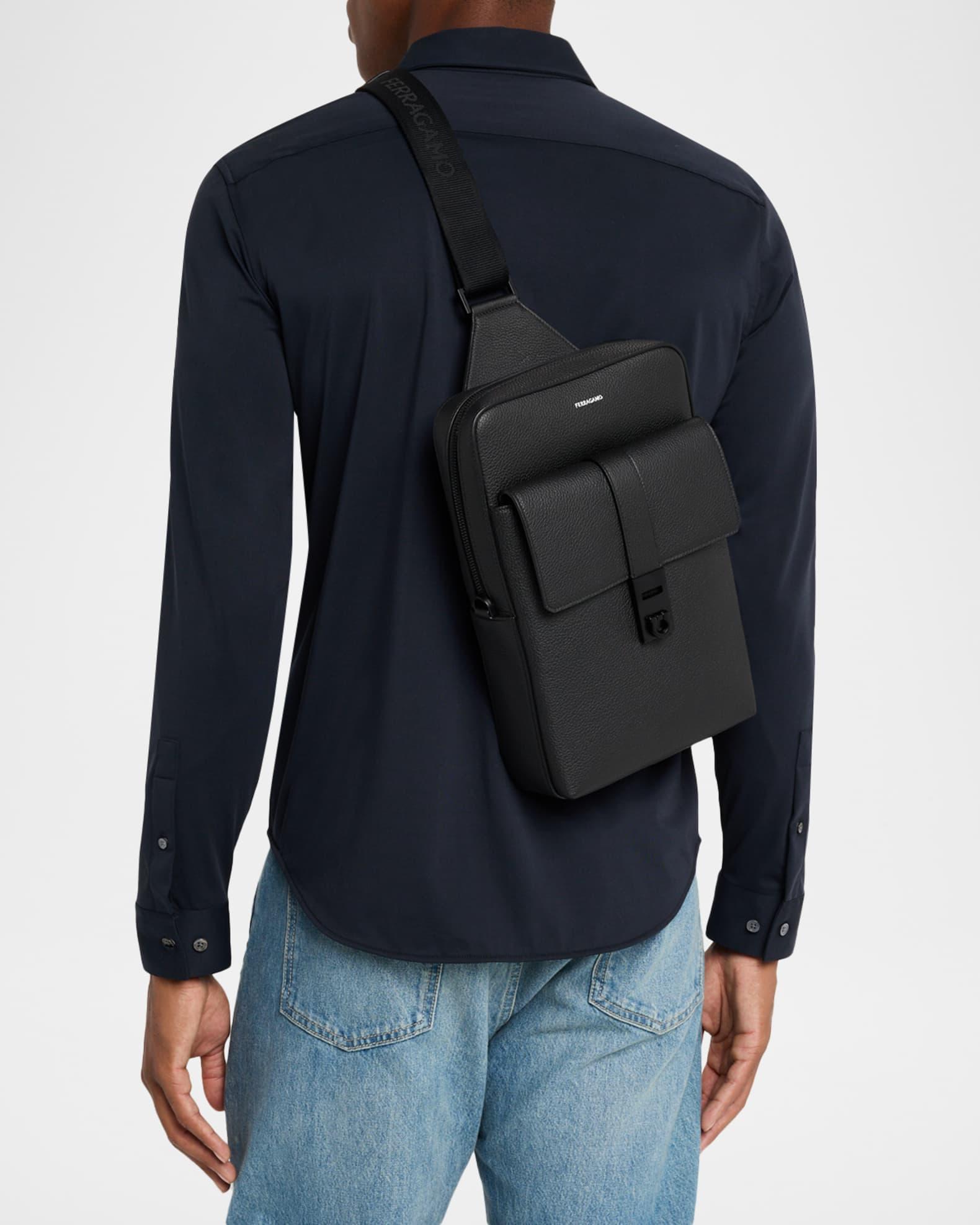 Men's Hug-Buckle Leather Sling Crossbody Bag Product Image
