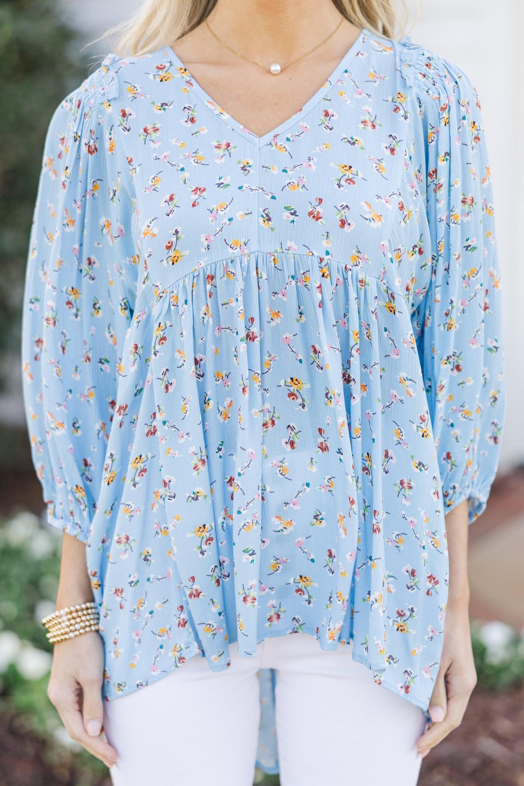 All So Nice Light Blue Ditsy Floral Tunic Female Product Image