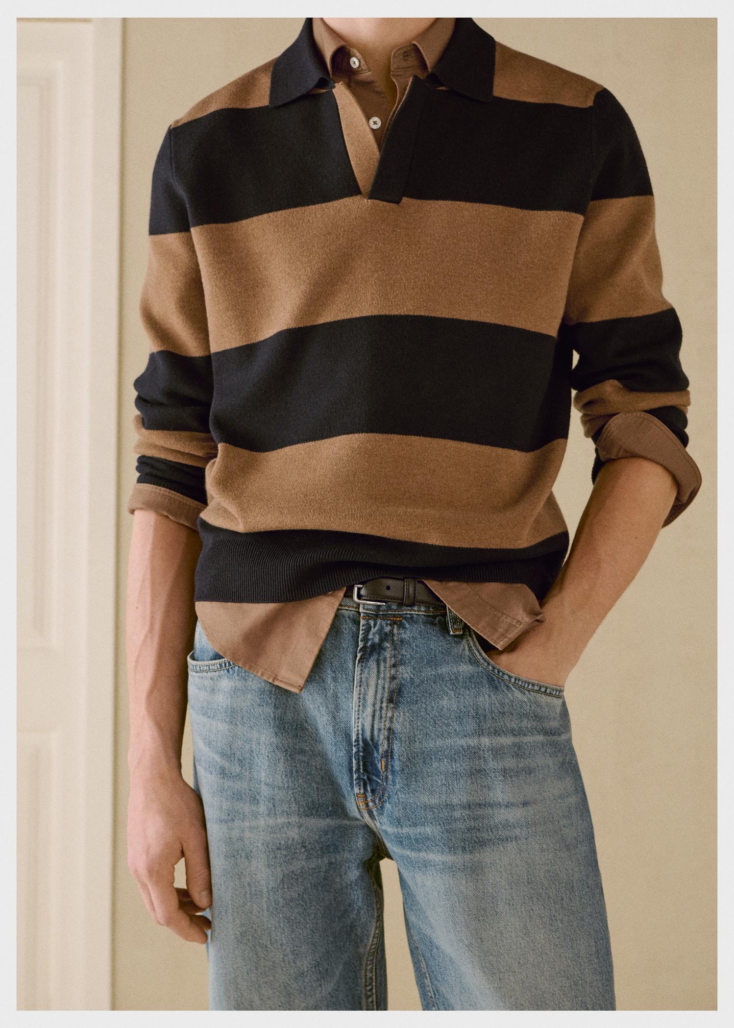 Striped design polo sweater - Men | MANGO USA Product Image