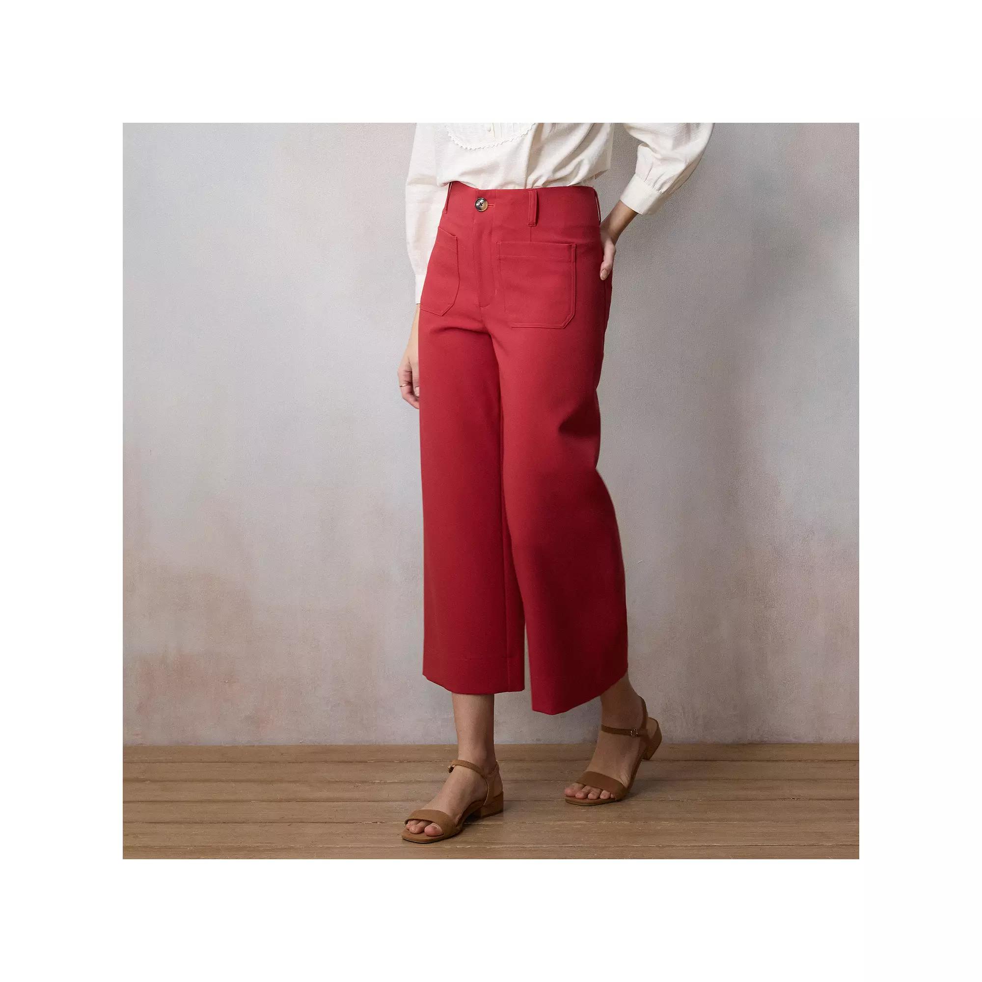 Women's LC Lauren Conrad Super High Rise Wide Leg Crop Pants, Size: 8, Fabulous Red Product Image