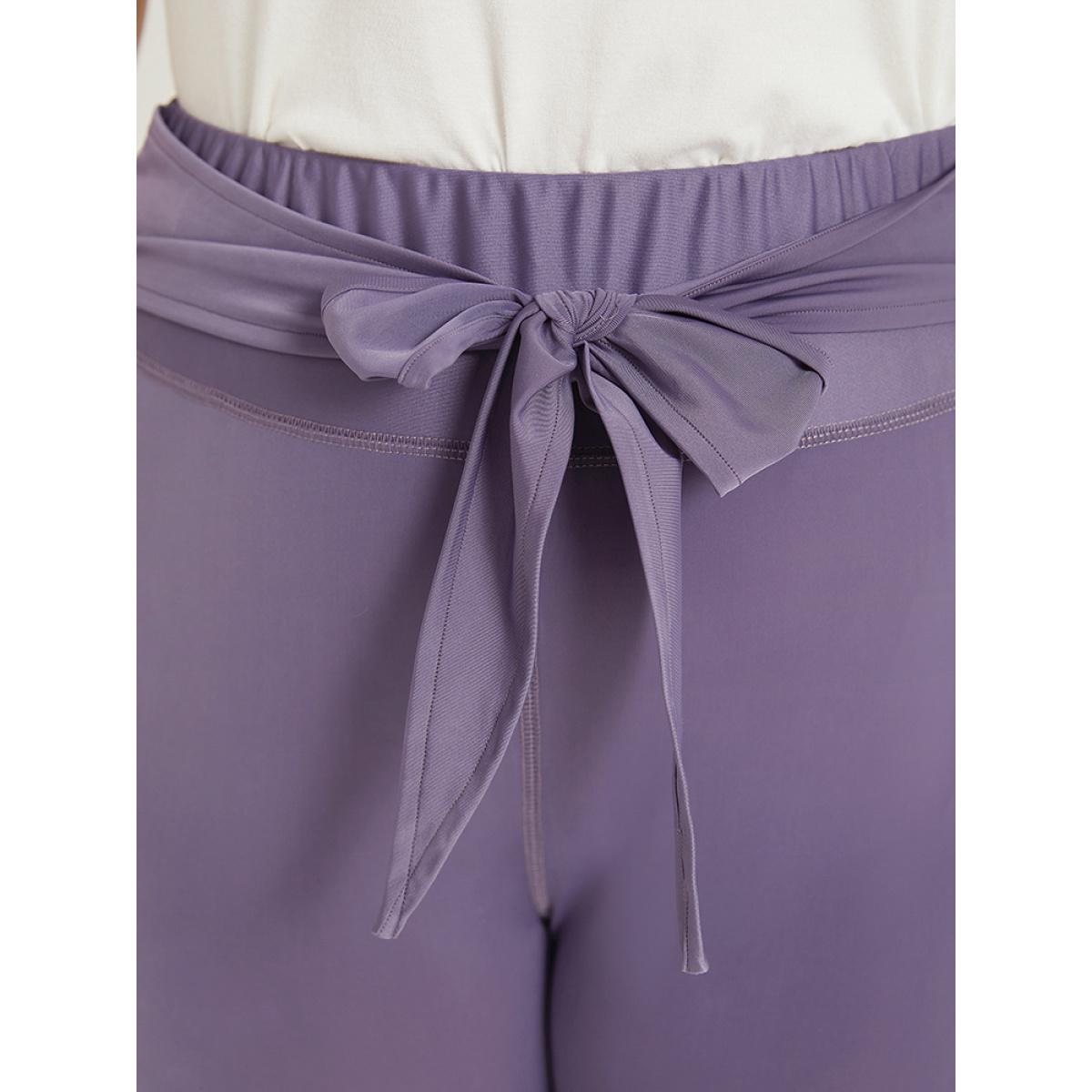 Plus Size Solid Wideband Waist Ties Skinny Leggings Women Mauve Casual High stretch Skinny High Rise Dailywear Leggings BloomChic 30/6X Product Image