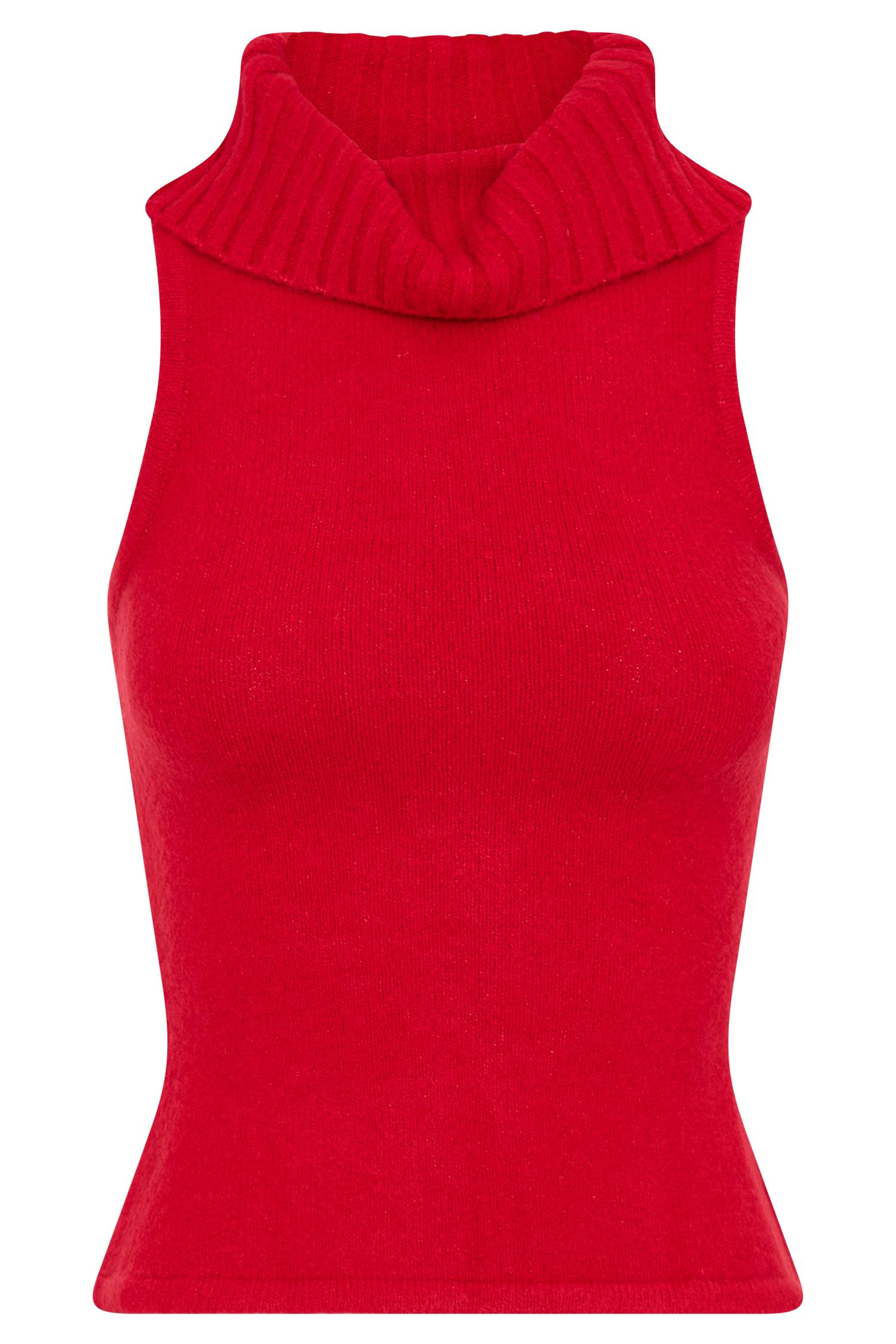 Elise Roll Neck Knit Top - Red Product Image