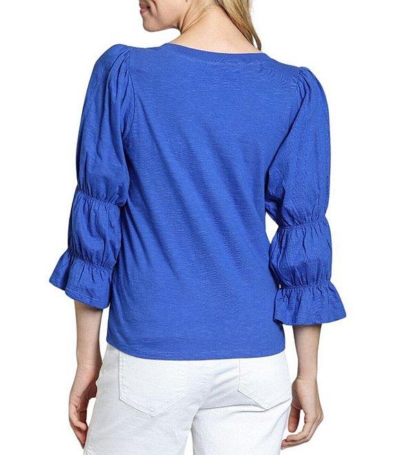 APNY Knit V-Neck 3/4 Puff Sleeve Blouse Product Image