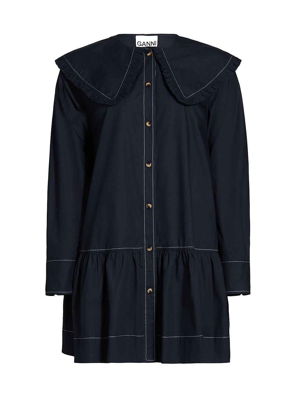 Womens Poplin Ruffle-Trim Mini Shirtdress Product Image