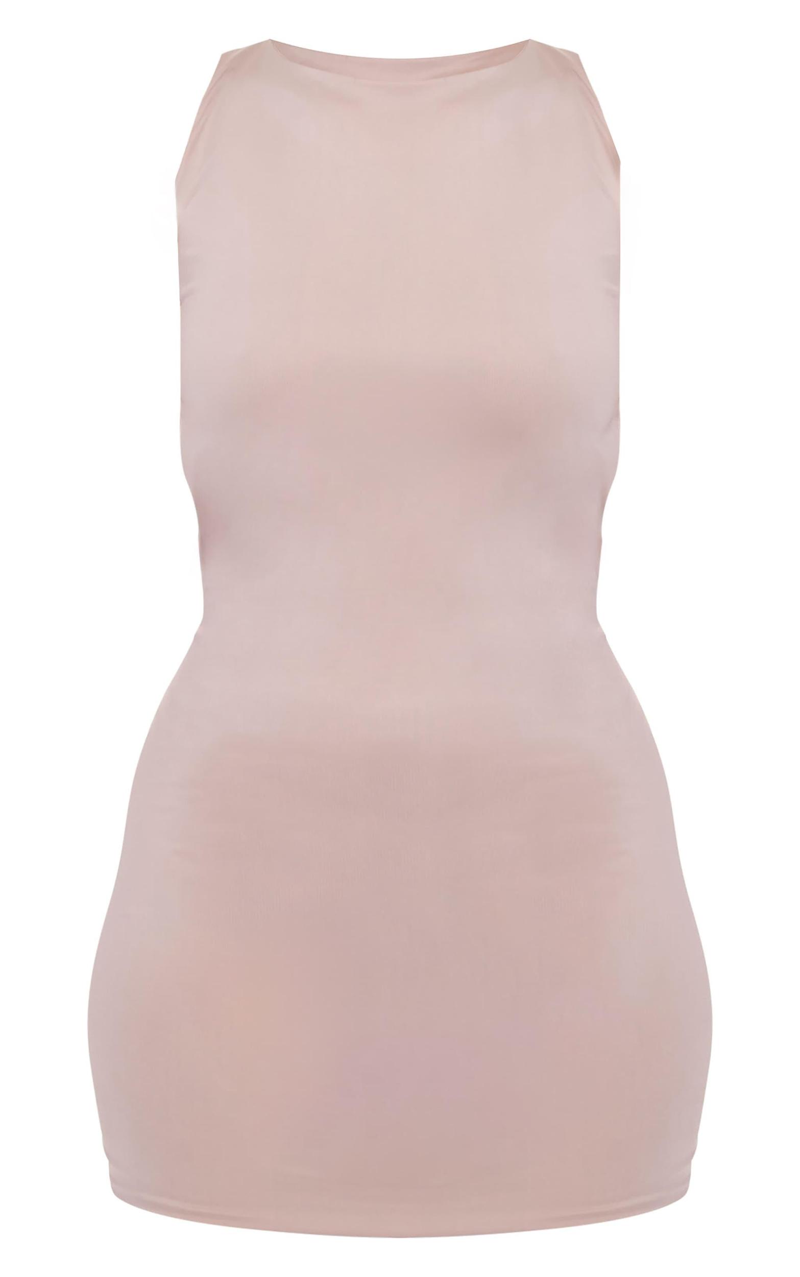 Tall Taupe Double Layer Twist Cut Out Back Mini Dress Product Image