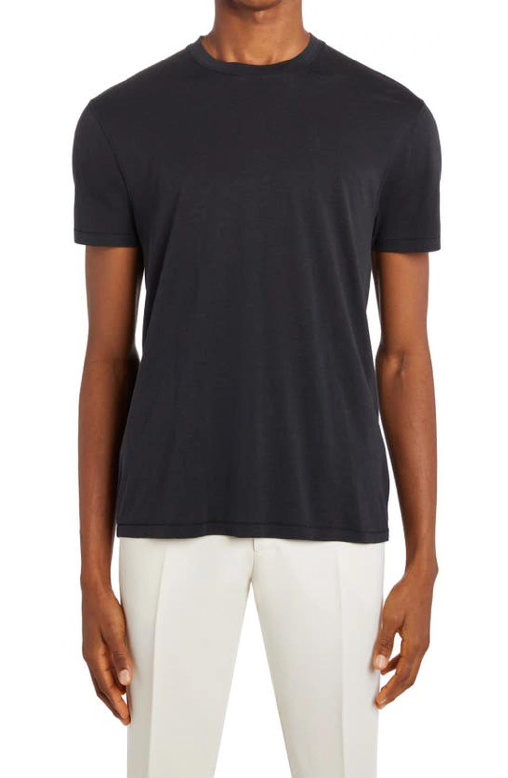 TOM FORD Black Basic Crewneck T-shirt With Tonal Stitching In Cotton Blend Man Product Image