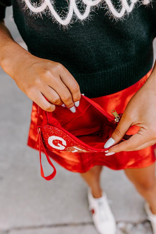 Game Day Beaded Clutch In Crimson Product Image