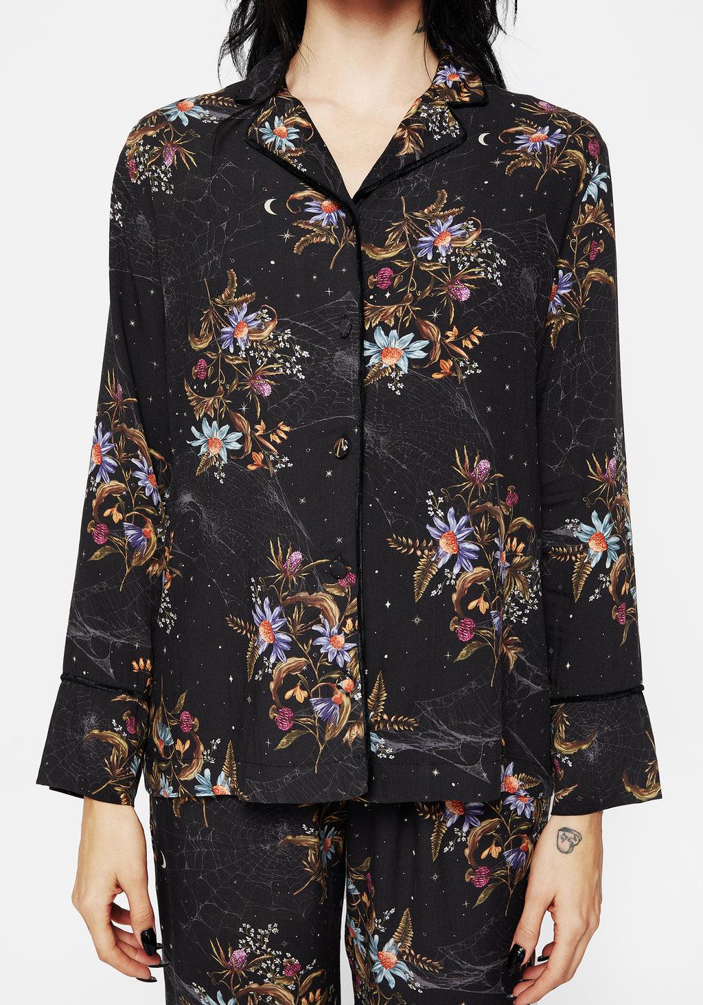 Cleome Floral Spiderweb Button Up Pyjama Top Product Image