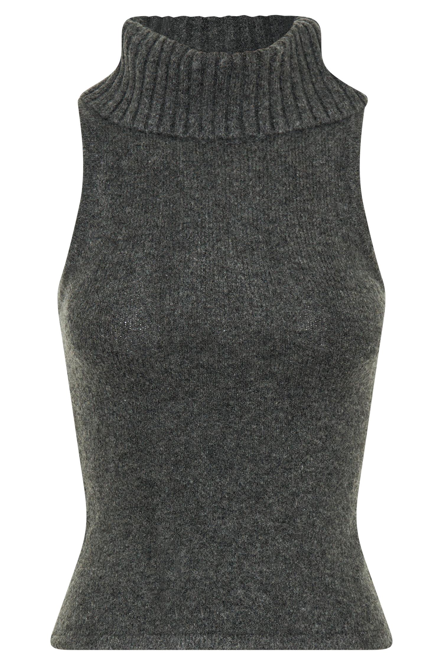 Elise Roll Neck Knit Top - Charcoal Marle Product Image