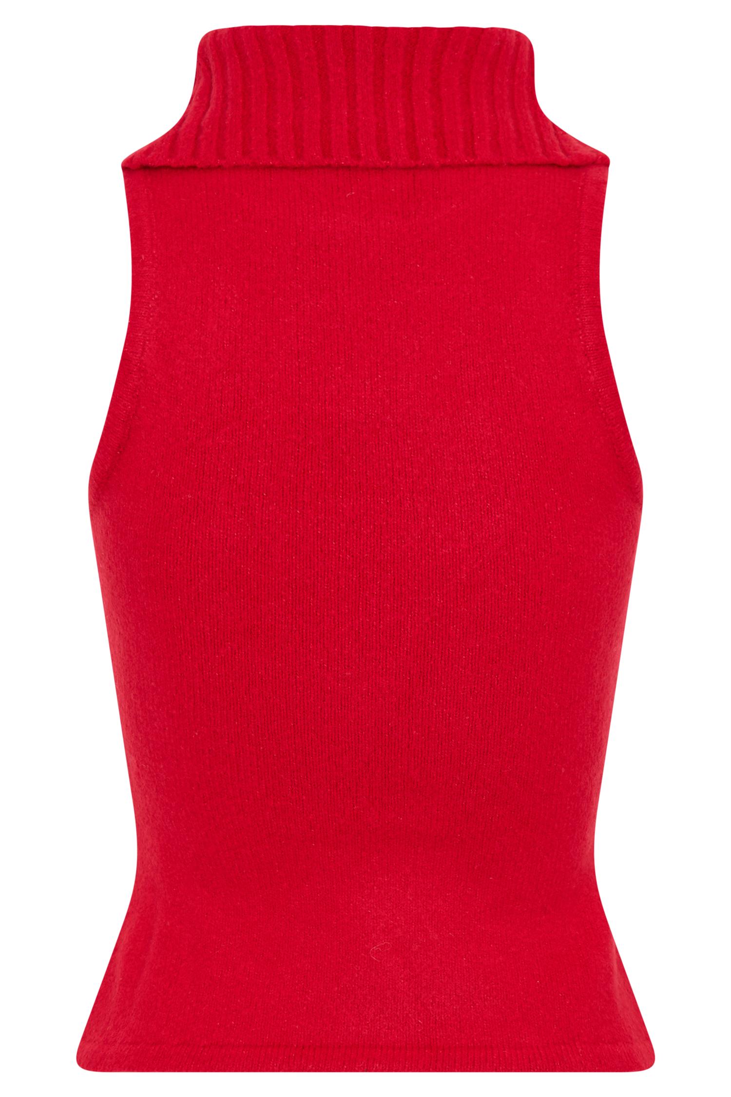 Elise Roll Neck Knit Top - Red Product Image
