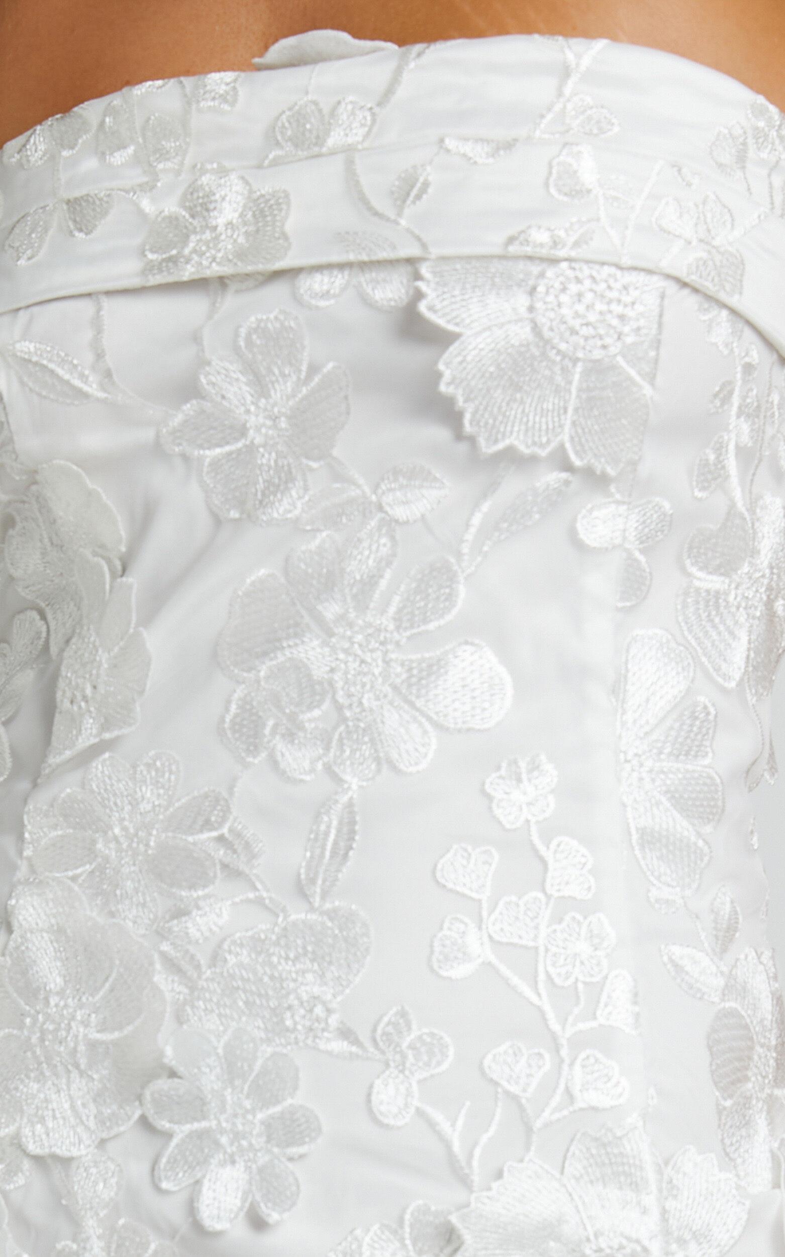 Wren Mini Dress - Strapless Bodycon Garden Flowers Dress in White Product Image