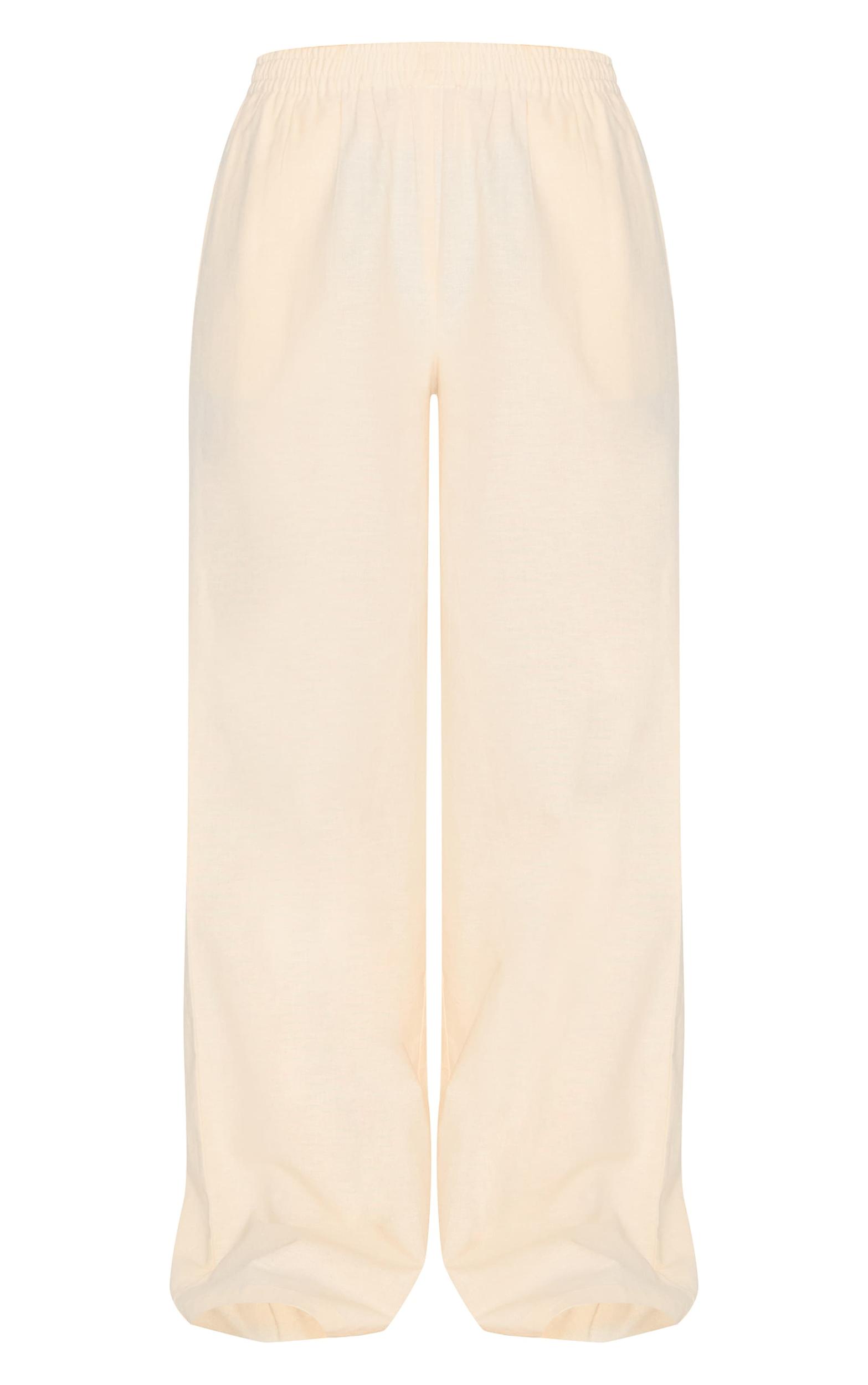 Cream Cotton Linen Look Elasticated Waist Straight Leg Pants Product Image