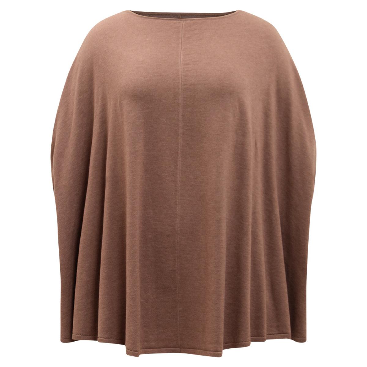 Plus Size Supersoft Essentials Plain Dolman Sleeve Pullover Tan Women Casual Loose Sleeveless Round Neck Dailywear Pullovers BloomChic 30/6X Product Image