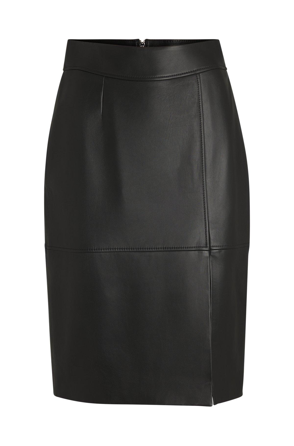 BOSS - Slim-fit pencil skirt in grained leather - Black Product Image