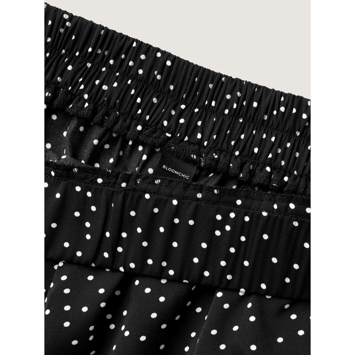 Plus Size Little Dots Asymmetrical Hem Slit Pants Women Black Elegant Wide Leg Mid Rise Everyday-Elegant Pants BloomChic 22-24/3X Product Image