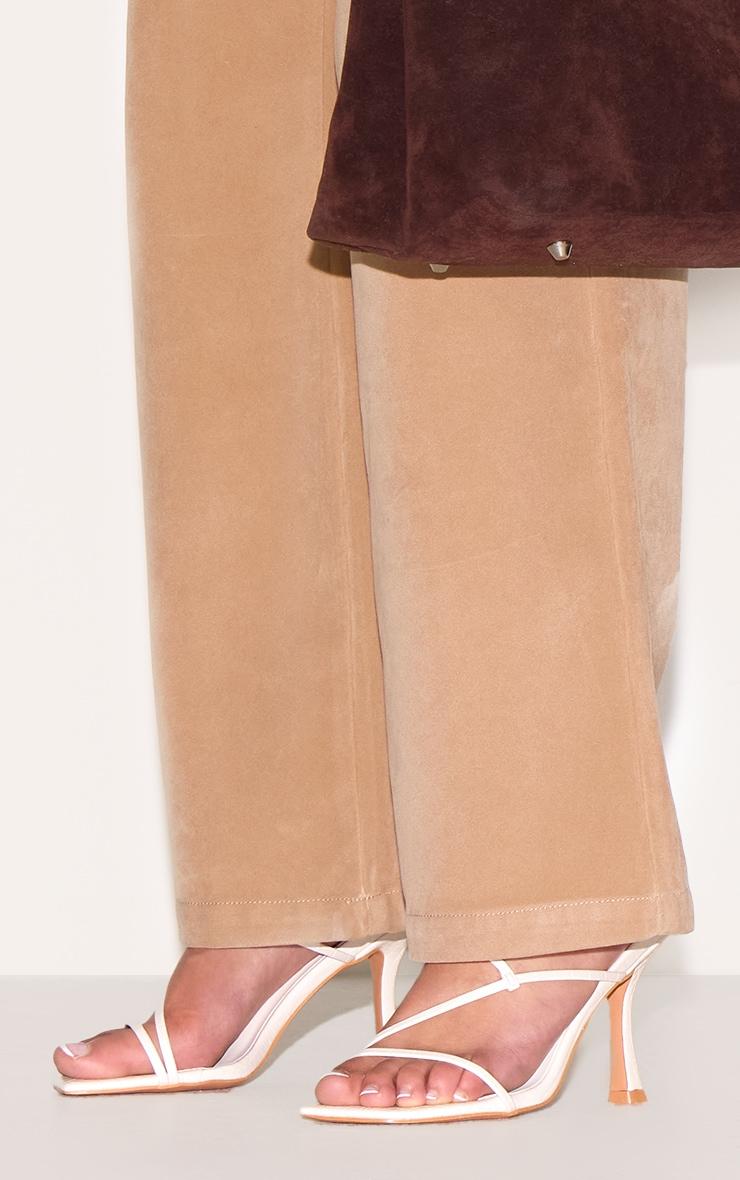 Cream Croc PU Square Toe Strappy Mid Heeled Mules Product Image