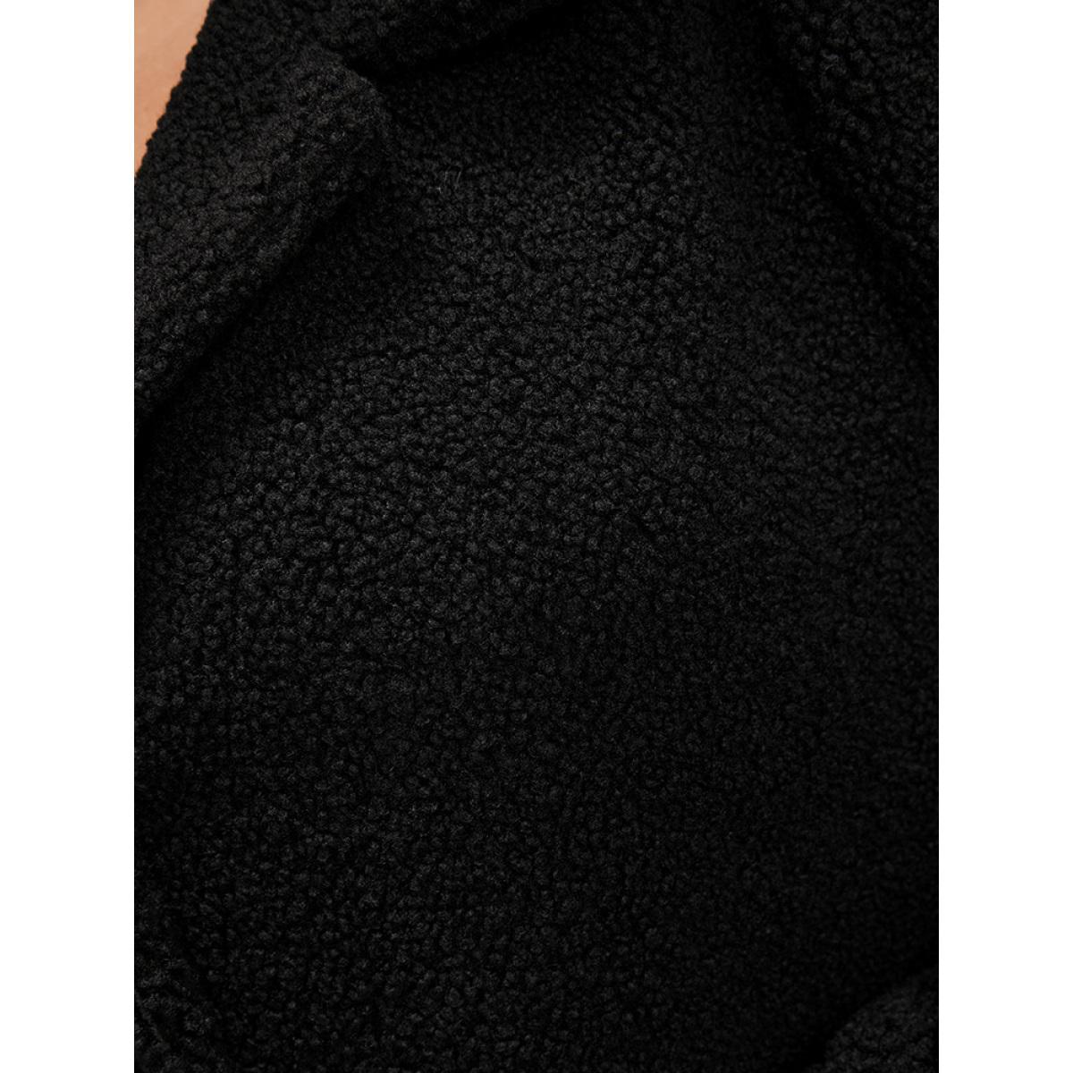 Plus Size Solid Suit Collar Pocket Button Up Teddy Blazer Women Black Casual Ladies Dailywear Winter Coats BloomChic 18-20/2X Product Image