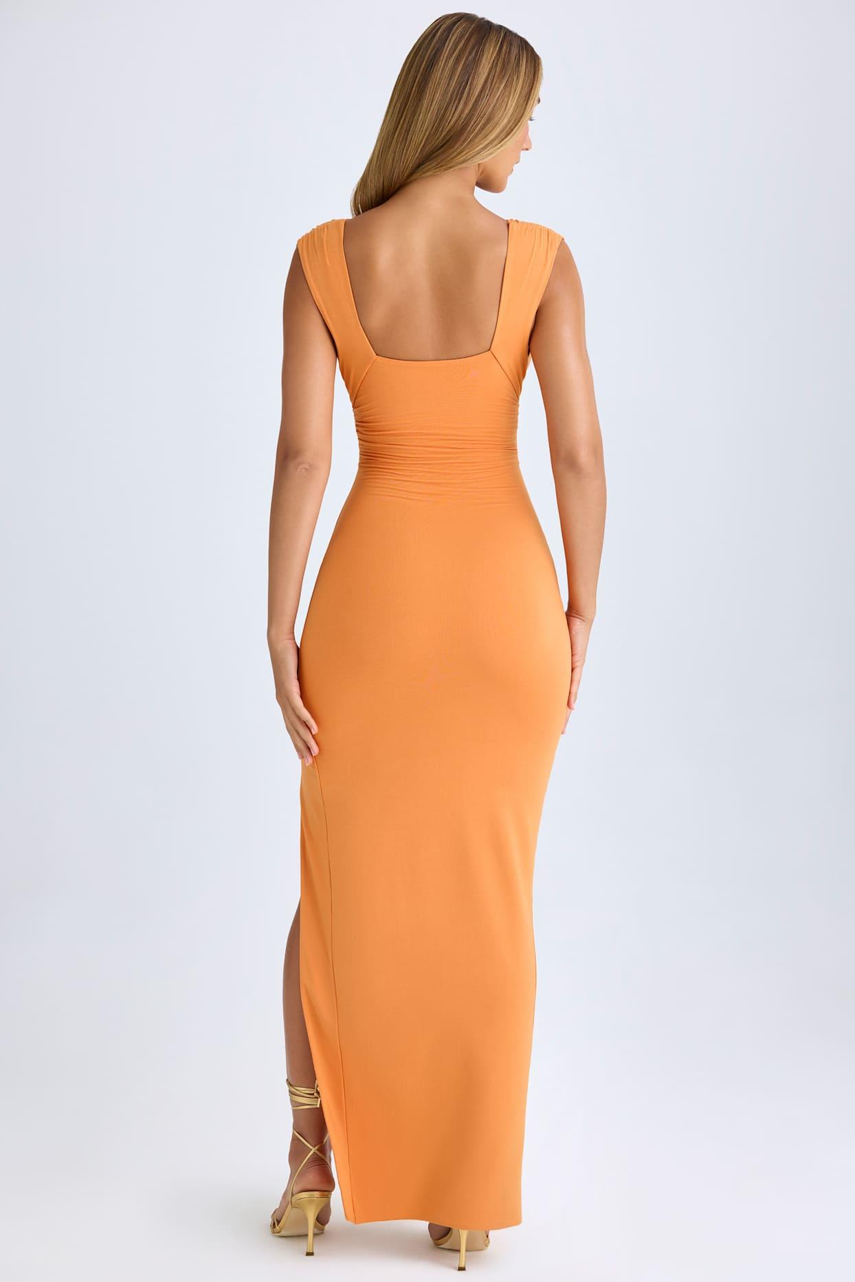 High Split Plunge Neck Maxi Dress in Sunset Orange Product Image