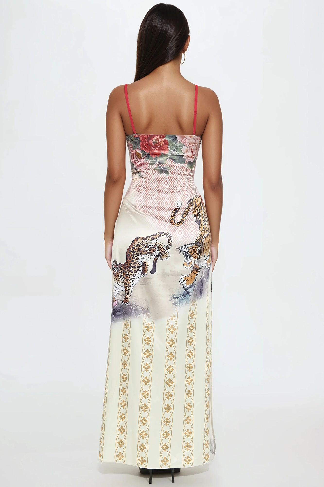 Animal Satin Maxi Dress - Multi Color Product Image