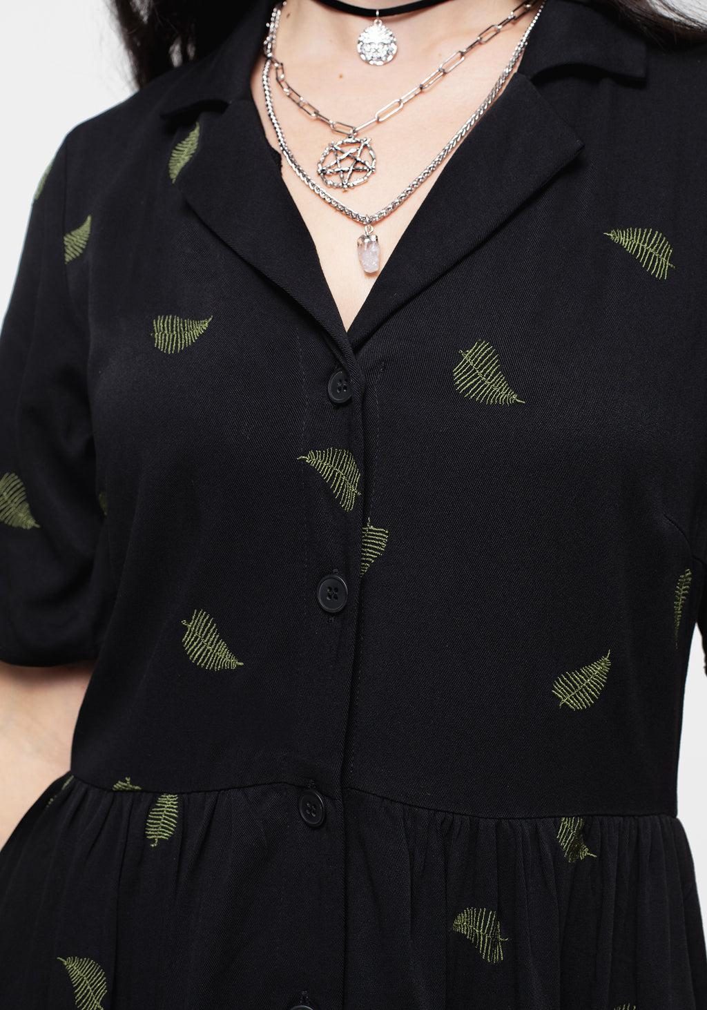Osmunda Fern Embroidered Midi Shirt Dress Product Image