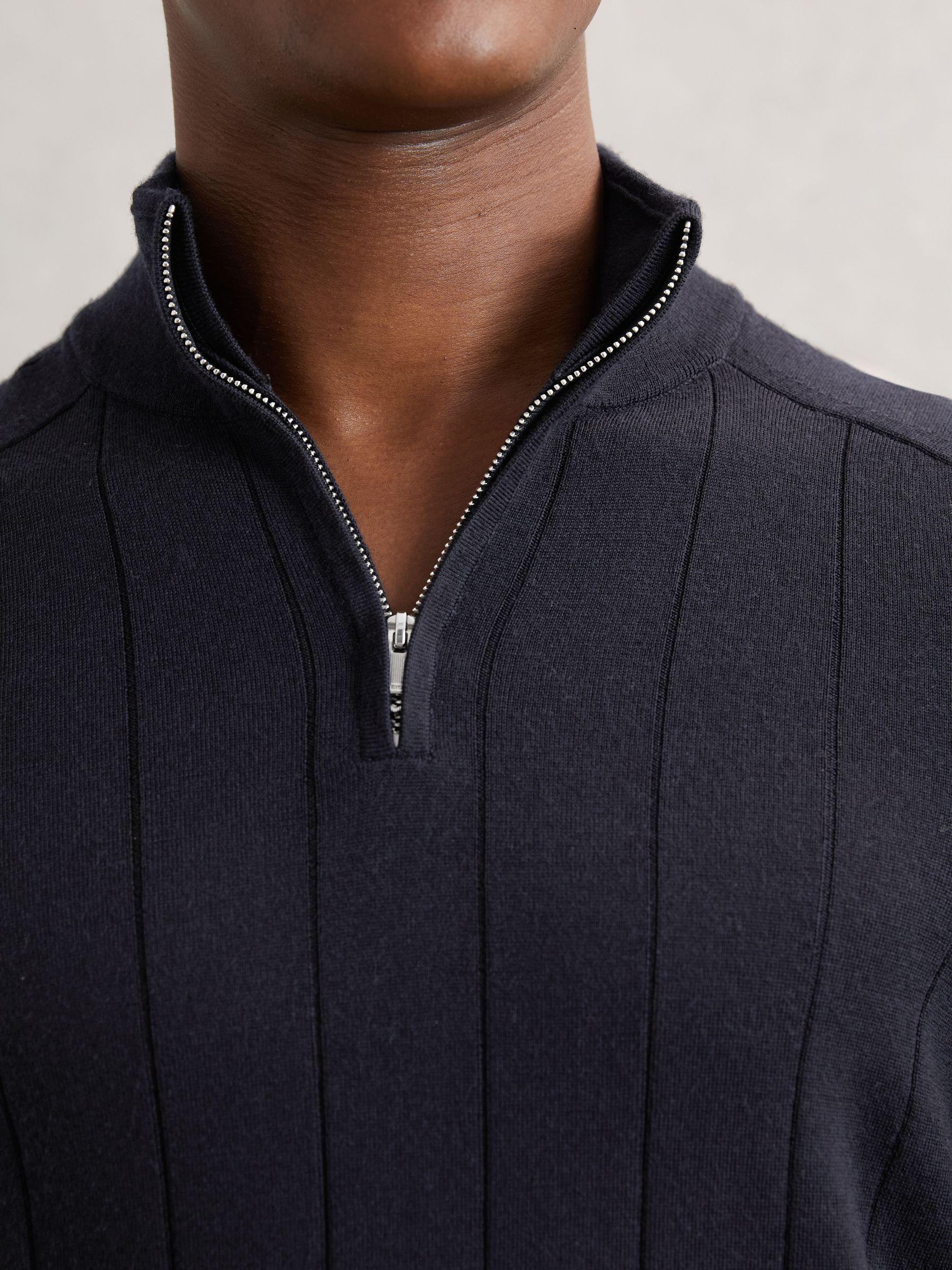 Merino Wool Wide-Rib Half-Zip Jumper in Navy Product Image