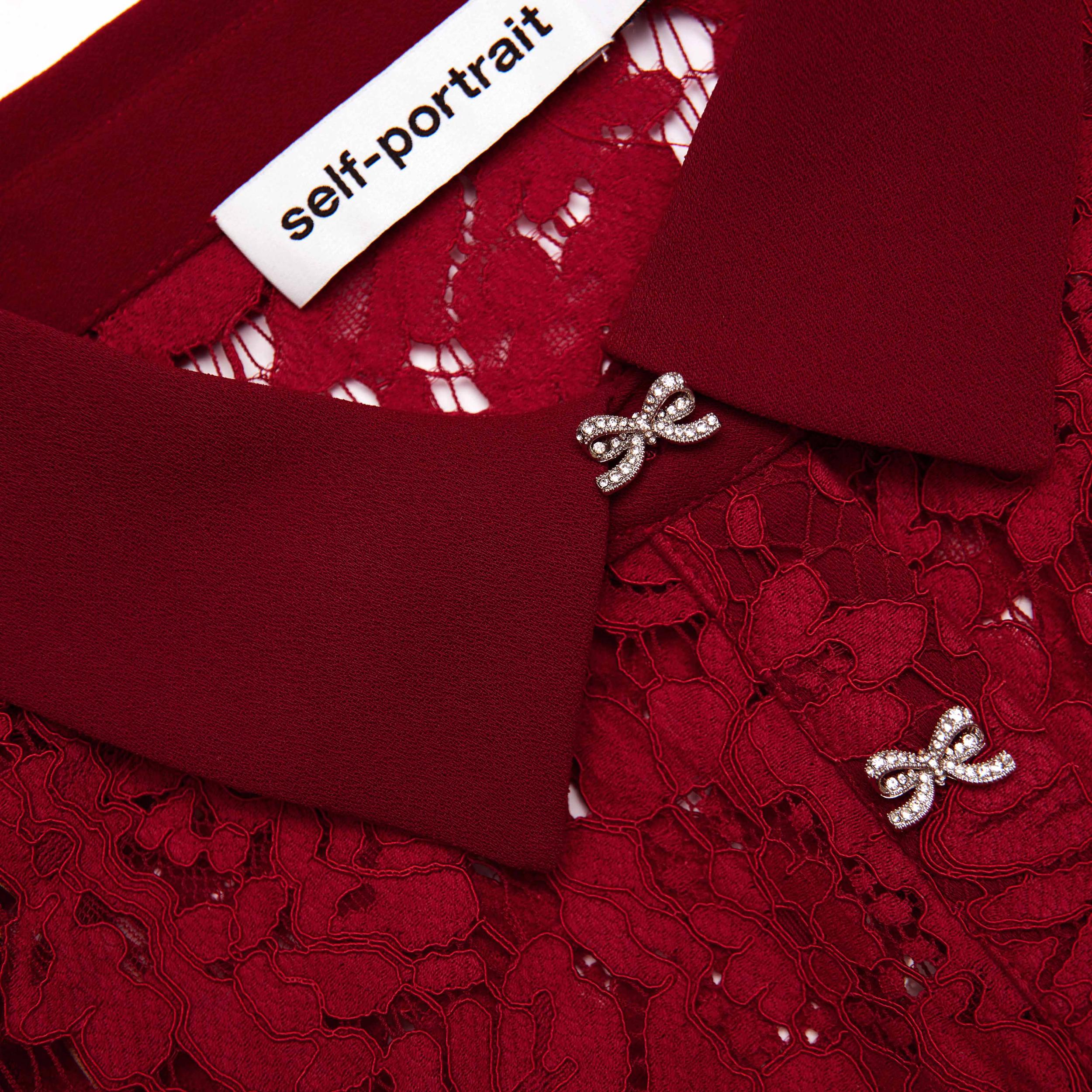 Burgundy Lace Peplum Midi Dress Product Image