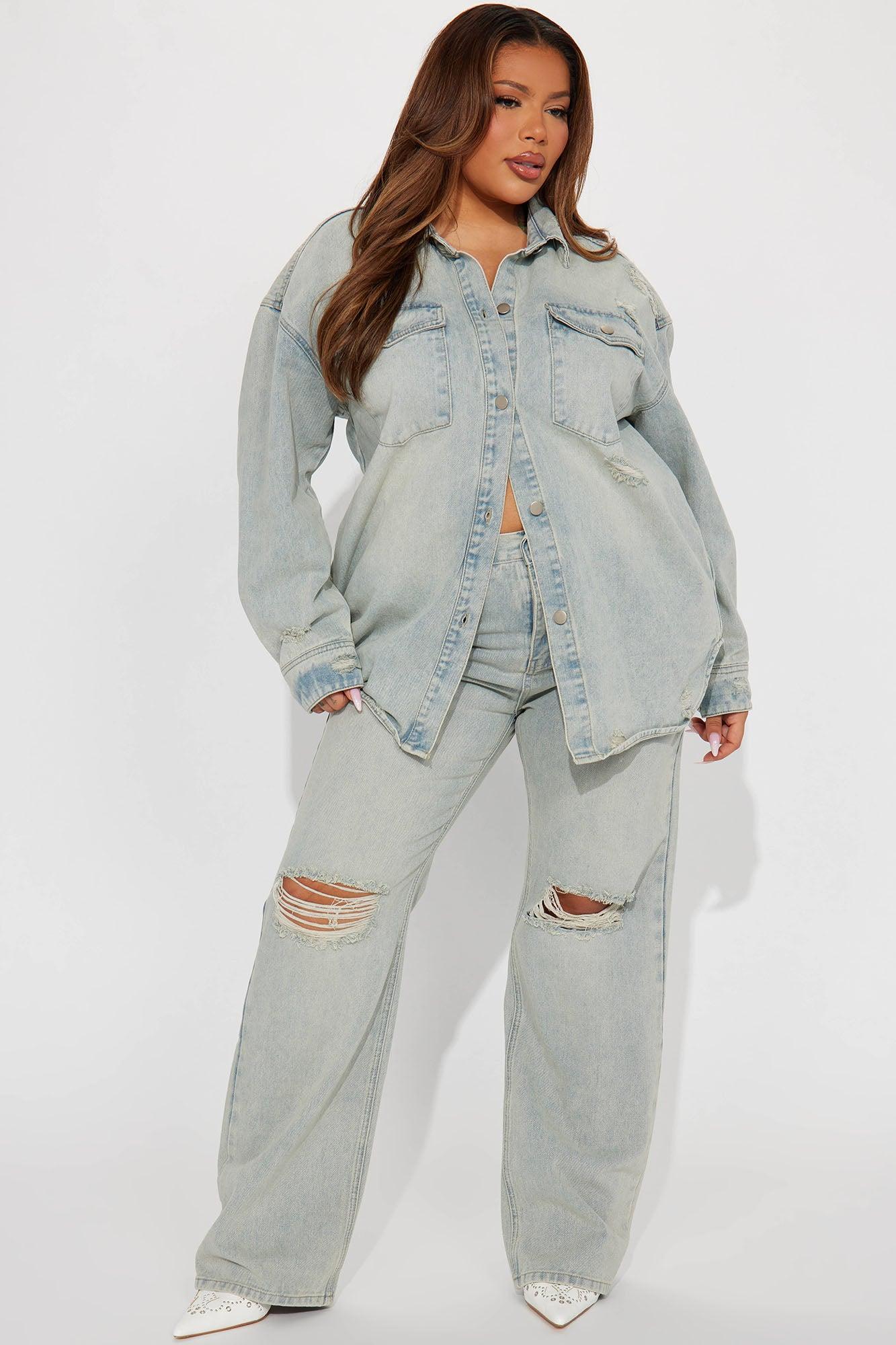 Far Away Tinted Denim Shacket - Light Wash Product Image