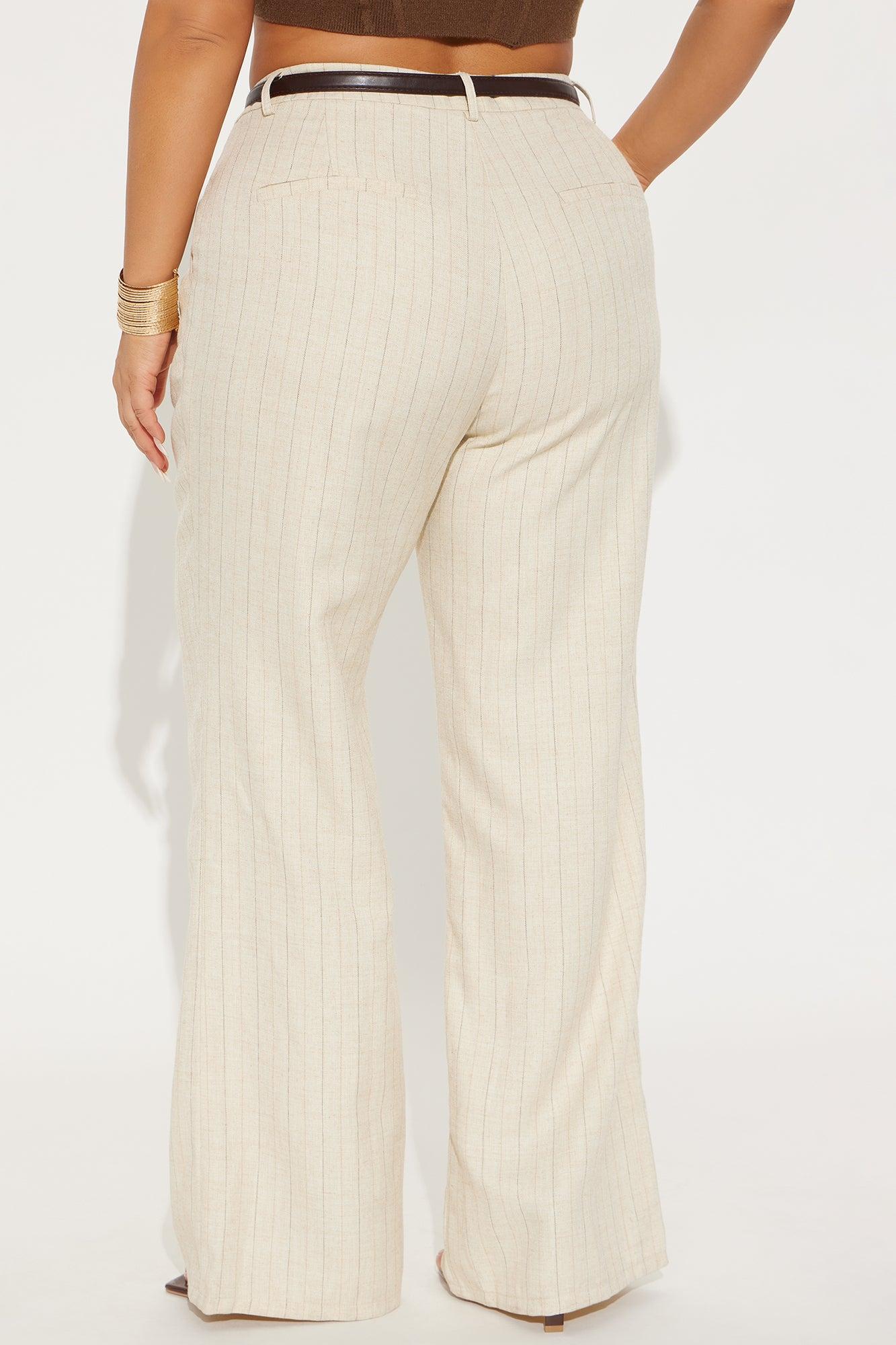 Faith Belted Pinstripe Trouser Pant - Cream Female Product Image