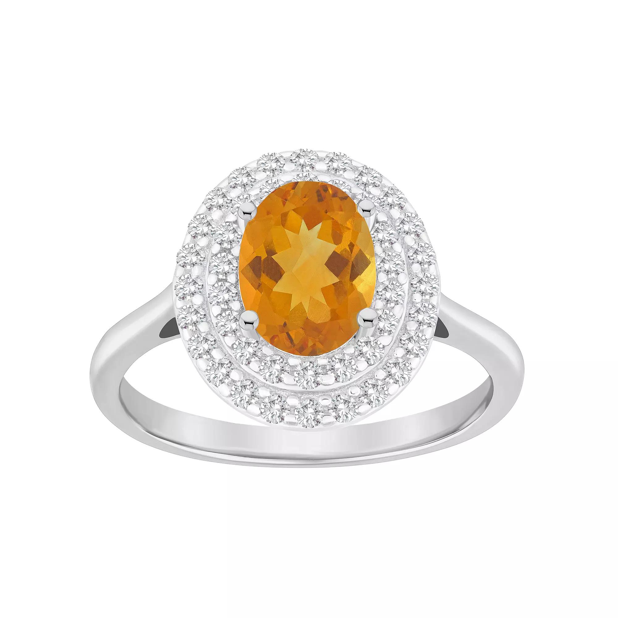 Celebration Gems Sterling Silver Oval-Cut Swiss Blue Topaz & White Topaz Double Halo Ring, Women's,  Product Image