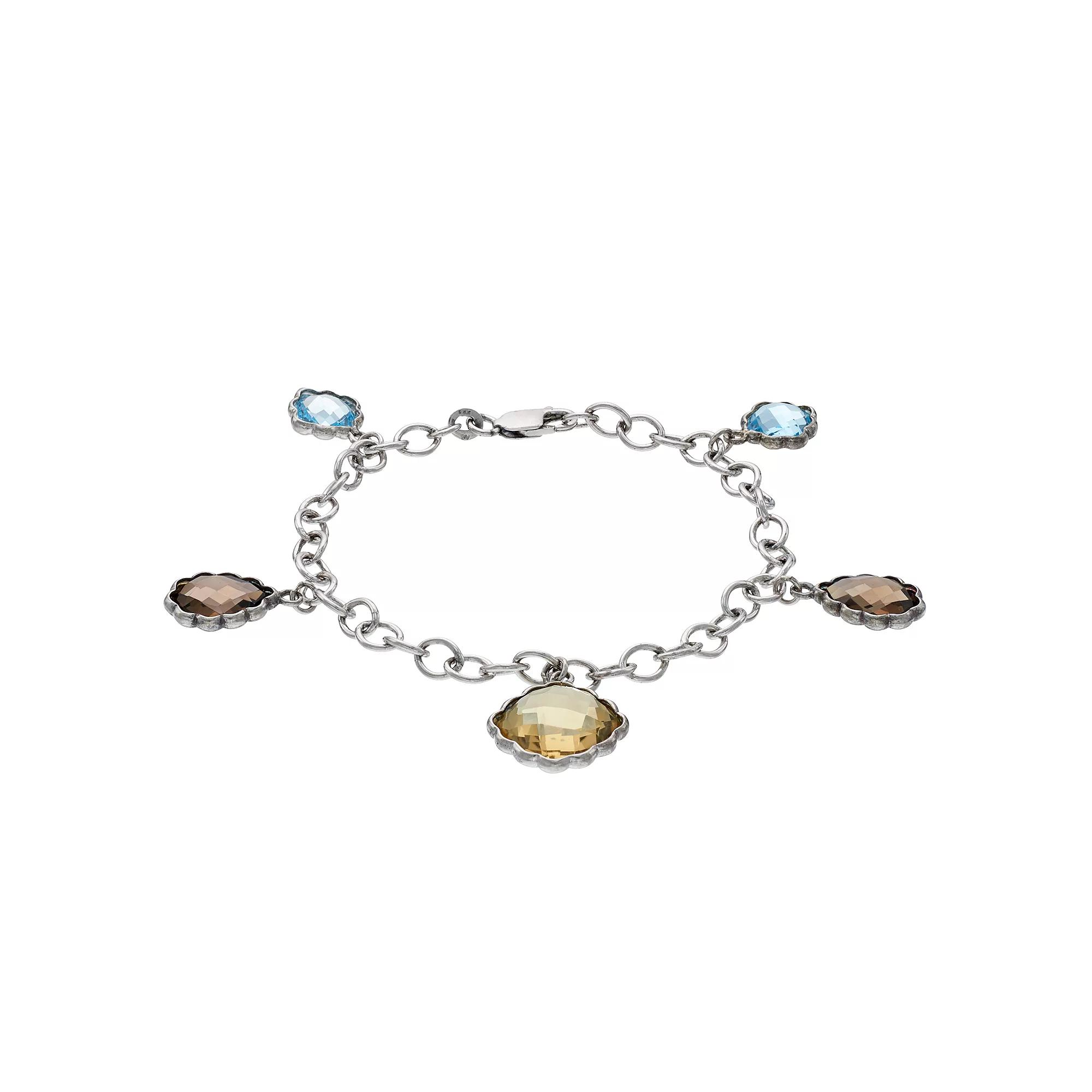Sterling Silver Gemstone Charm Bracelet, Womens Product Image