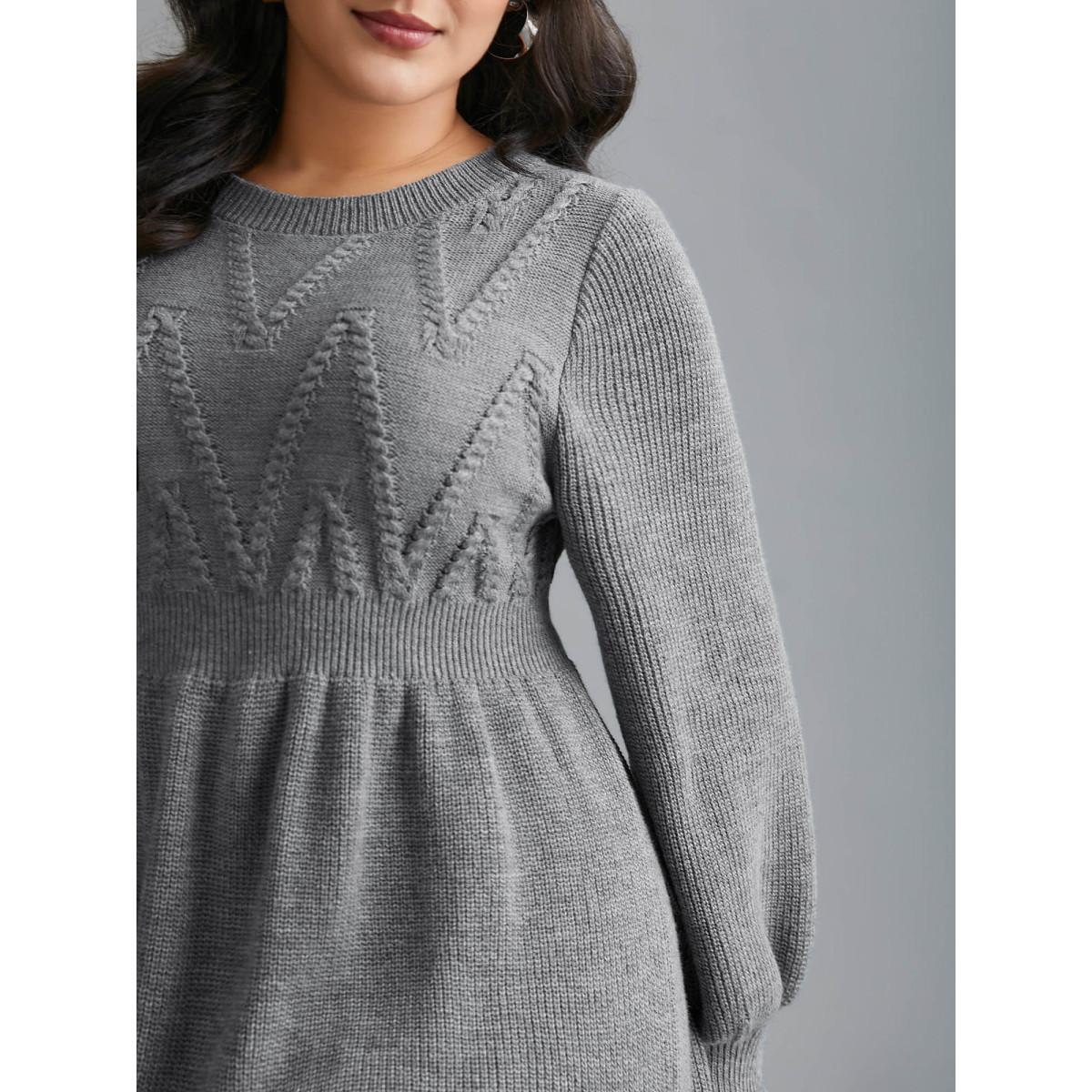 Plus Size Cable Knit Elastic Waist Midi Sweater Dress DarkGray Women Timeless Bodycon Long Sleeve Elegant Sweater Dresses BloomChic 22-24/3X Product Image