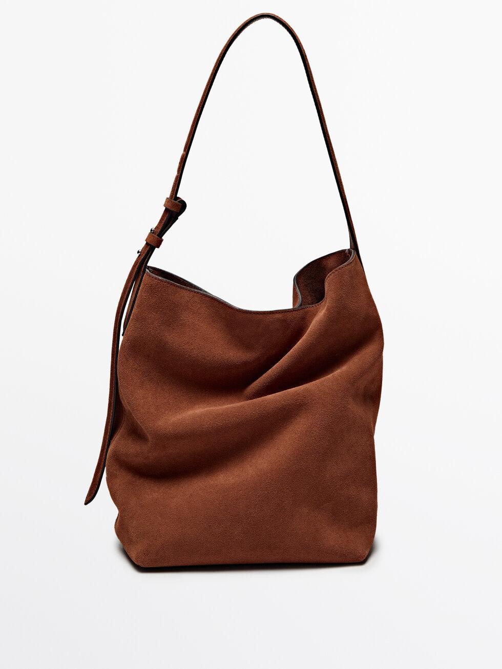 Split suede leather bucket bag Product Image