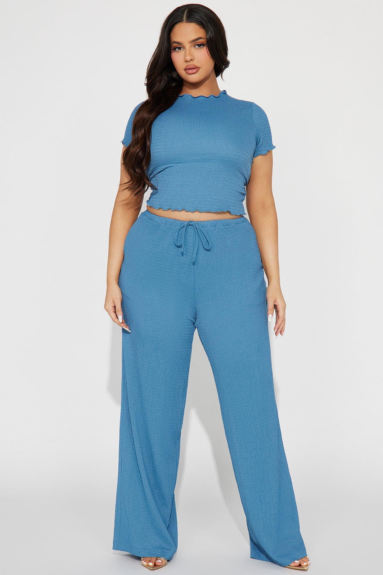 Life Is Good Textured Pant Set - Blue Product Image