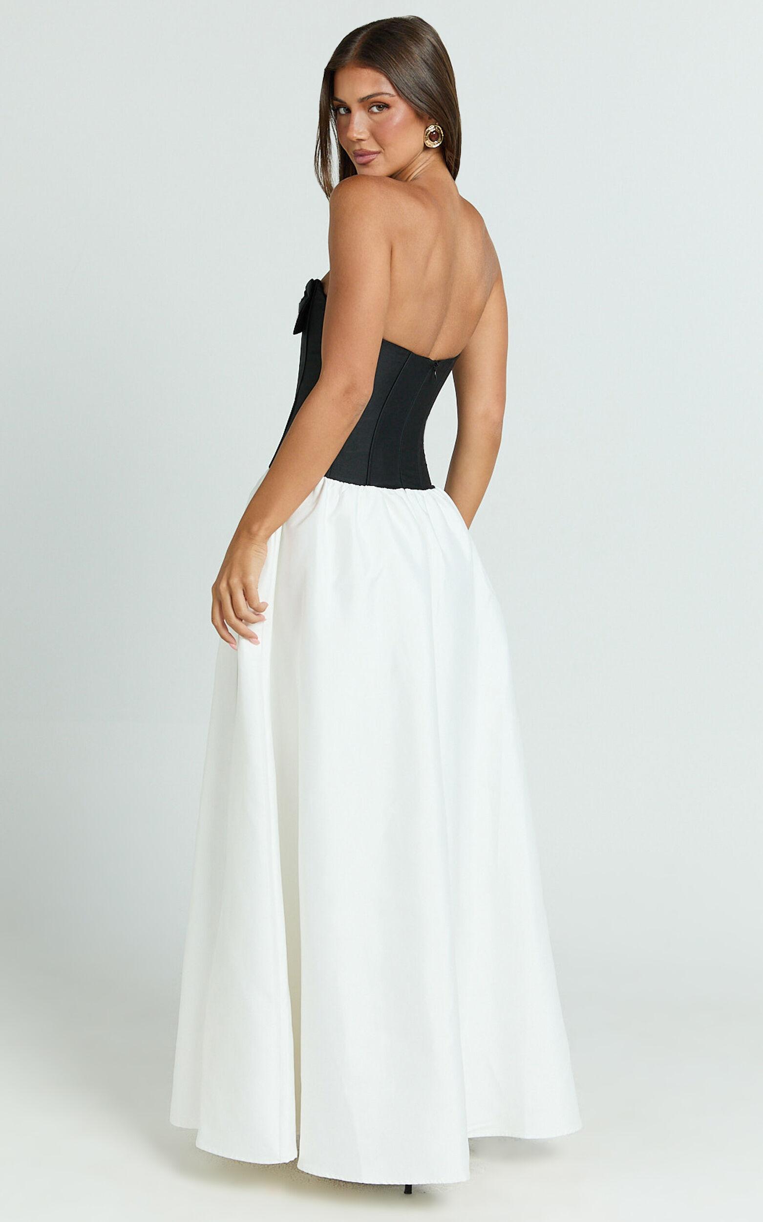 Santana Mini Dress - Strapless Fit And Flare Bubble Hem Dress in Black/White Product Image