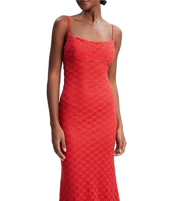 Bardot Adoni Square Neck Textured Floral Mesh Midi Slip Dress Product Image