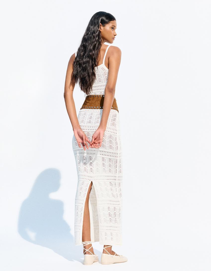 Rustic open knit midi dress Product Image