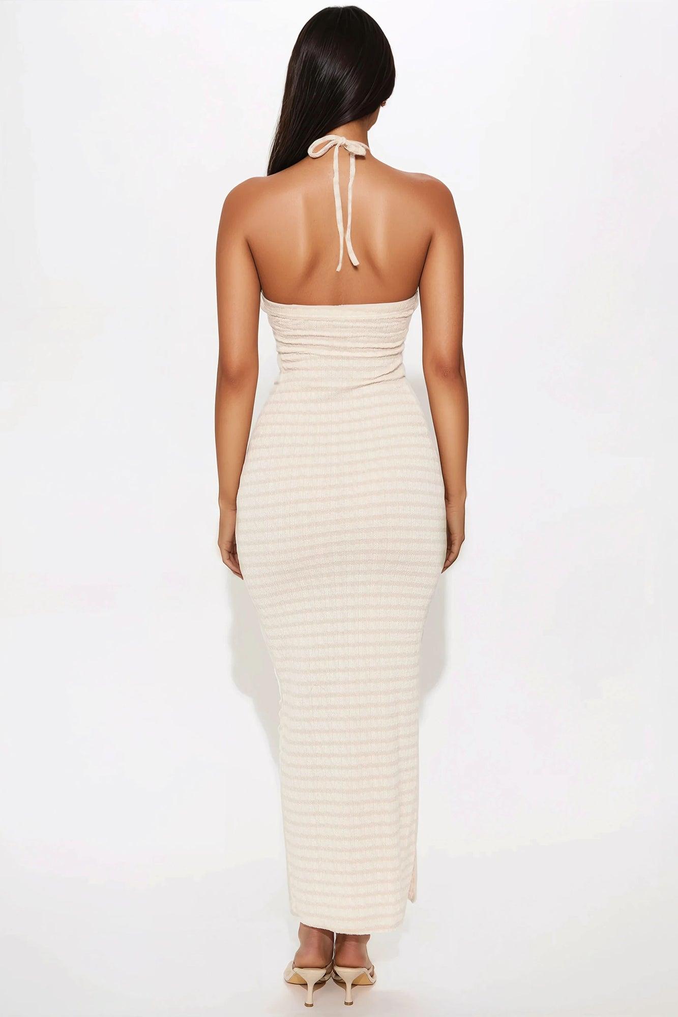 Taryn Textured Striped Maxi Dress - Taupe Product Image
