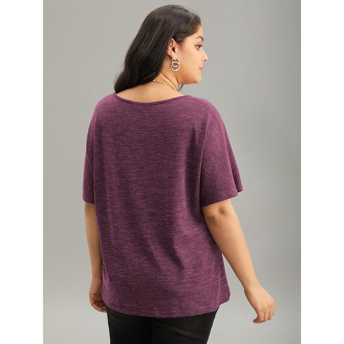 Plus Size Solid Heather V Neck Dolman Sleeve T-shirt DustyPink Women Casual Plain Plain V-neck Everyday T-shirts BloomChic 28/5X Product Image