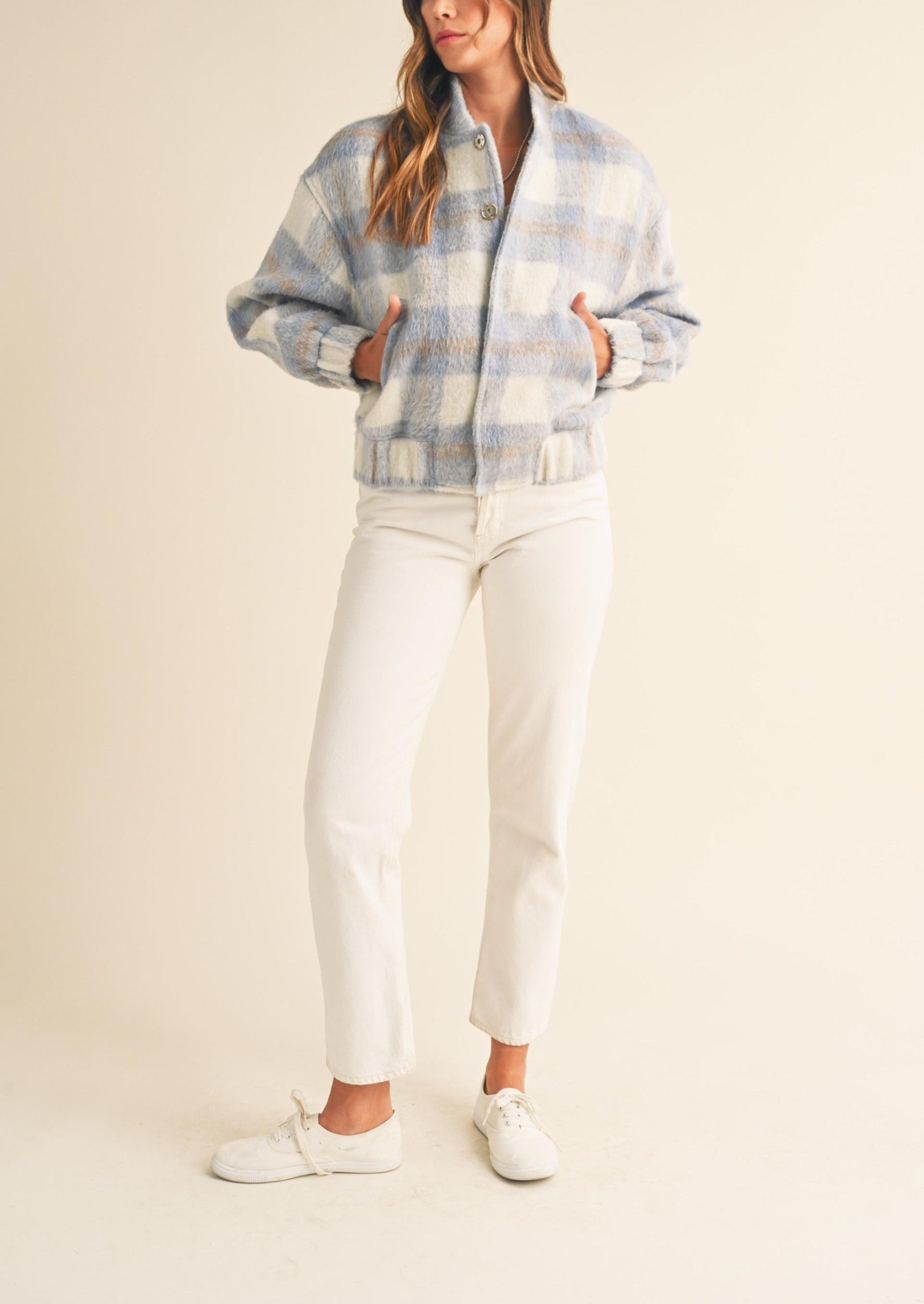 Fuzzy Plaid Bomber Jacket Product Image