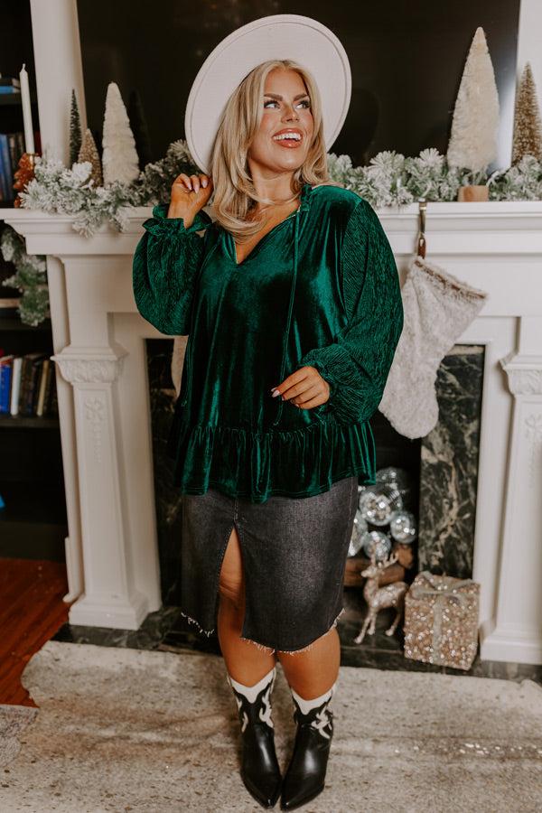 Statement Maker Velvet Top In Hunter Green Curves Product Image