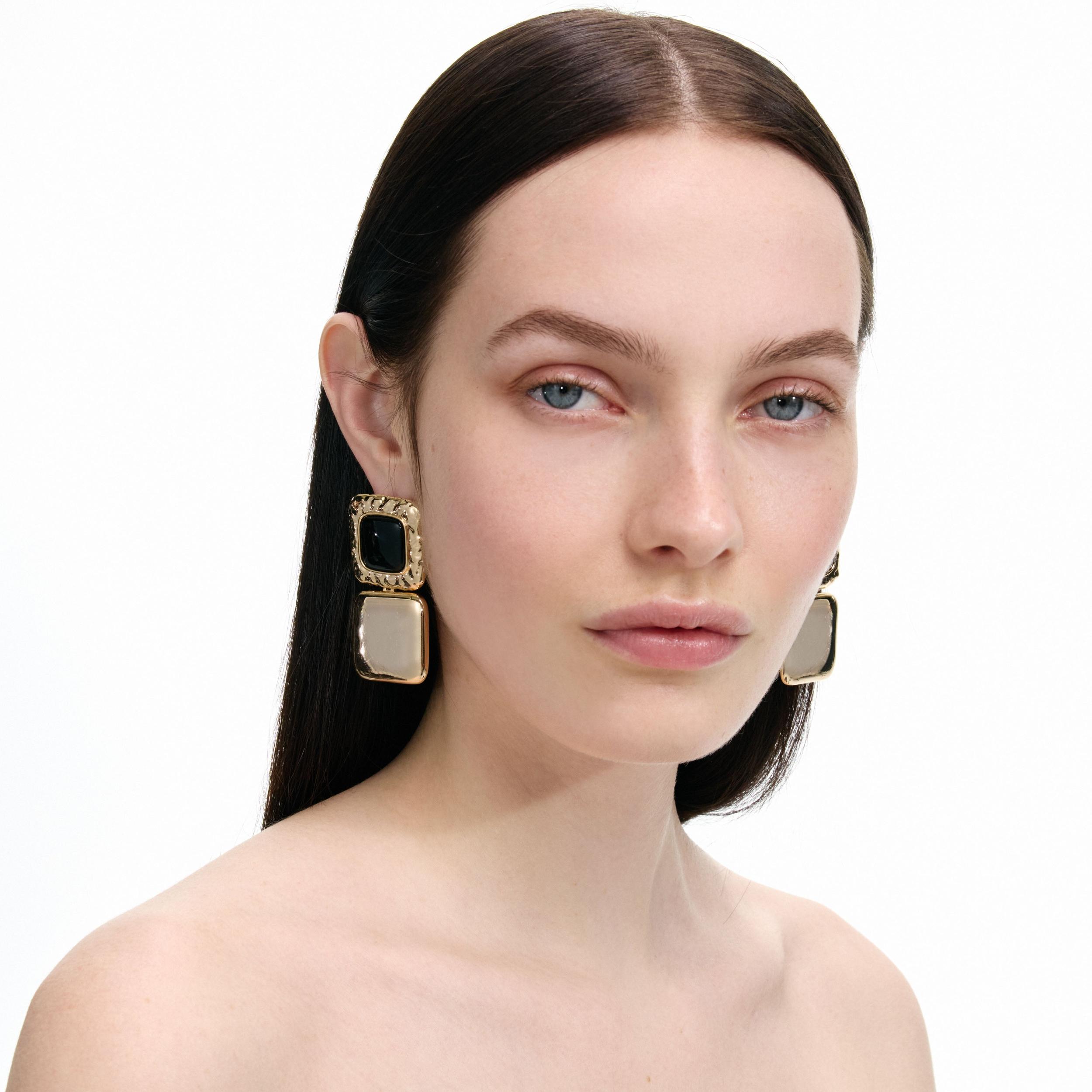 Mottled Gold Black Tiered Earrings Product Image